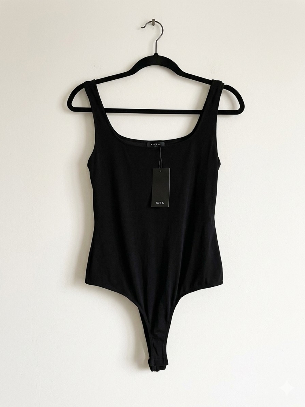 NWT Black Square Neck Bodysuit M Clean Girl Minimalist Basics Staple 90s Grunge